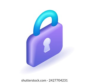 3D Isometric illustration, Cartoon. Padlock, lock. Security, safety, encryption, protection, privacy concept. Vector icons for website