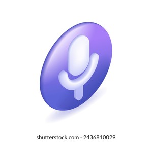 3D Isometric illustration, Cartoon. Podcast microphone on stand, audio equipment. Broadcasts, interviews, podcast, voice recording concept. Vector icons for website