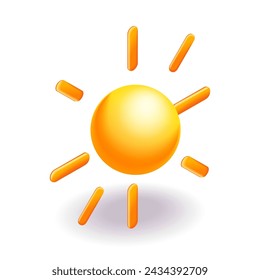3D Isometric illustration, Cartoon. Yellow sun with rays, sun star. Summer, weather, nature, space concept. Vector icons for website