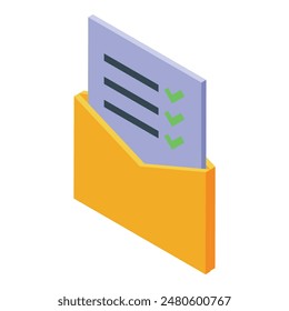 3d isometric illustration of a checklist inside a yellow folder icon, symbolizing organization and tasks
