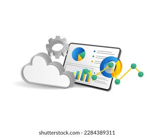 3D-Isometrie-Konzept der Analyse-Cloud-Server-Bildschirmtechnologie