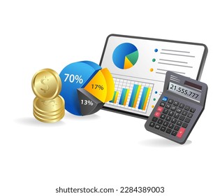 3d isometric illustration concept of business result calculation analysis