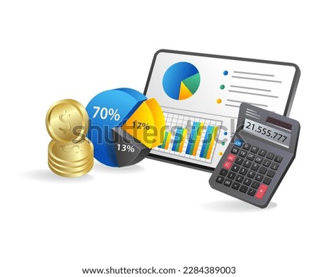 3d isometric illustration concept of business result calculation analysis