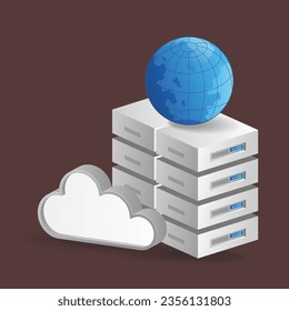 3d concepto de ilustración isométrica del mundo de la tecnología de nube de servidores de datos