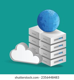 3d isometric illustration concept of data server cloud technology world