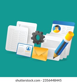 3d isometric illustration concept of making a lot of blog article text data