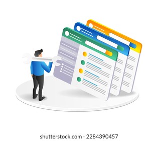 3d isometric illustration concept of a man building a web app