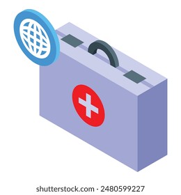 3d isometric illustration of a first aid kit with a red medical cross symbol