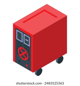 3d isometric illustration of a portable red power generator, suitable for emergency use