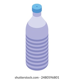 3d isometric illustration of a purple plastic water bottle with a blue cap