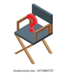 3d isometric illustration of a red question mark on a classic director's chair