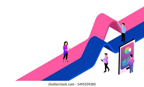 3D isometric illustration of smartphone and business analysts analysis the data for Data Analysis or company growth concept.