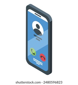Ilustración isométrica 3d de un smartphone que muestra una interfaz de llamada entrante