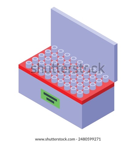 3d isometric illustration of test tubes organized in a lab rack against a neutral background