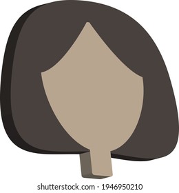 3D isometric image of a woman’s head without face and with dark brown hair.