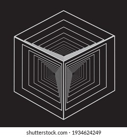 3d isometric image of the outlines of nested cubes. Design element. Vector illustration