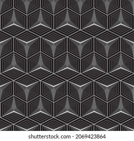 3d isometric image of the outlines of nested cubes. Seamless pattern. Vector illustration