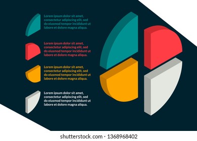 3D isometric infographic diagram data visualization template with 4 options (steps), place for title and text elements. For process chart, report, banner, presentation. Editable EPS 10 illustration