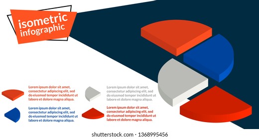 3D isometric infographic diagram data visualization template with 4 options (steps), place for title and text elements. For process chart, report, banner, presentation. Editable EPS 10 illustration