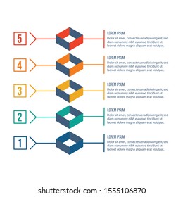 3D isometric infographic template with 5 options or layers.. can be used for workflow layout, diagram, number options, progress, timeline. Stock Vector illustration isolated on white background.