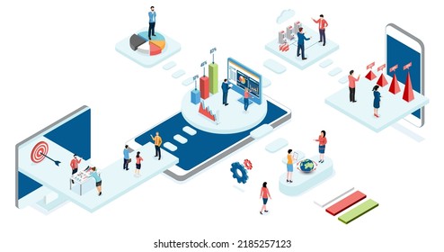 3D isometric innovative solutions concept with creativity and inspiration, idea and imagination for business, research, analysis, Development and science technology.  Vector illustration eps10
