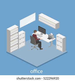 3D isometric interior design office. Department concept.