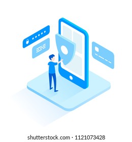 3d isometric internet security vector illustration. Modern web and app protection concept.