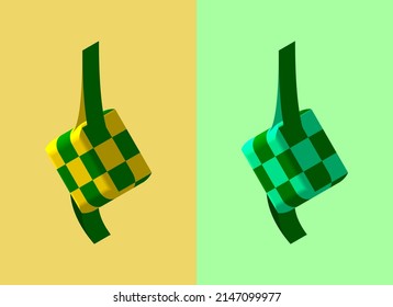 ketupat isométrico 3D. Elementos de la celebración del Ramadán y Eid. Estilo plano. Vector aislado para presentación, infografía, sitio web, aplicaciones y otros usos.