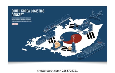 3D isometric Korea Logistics and Delivery services concept with People delivering a box to a customer at home or office. Vector illustration eps10