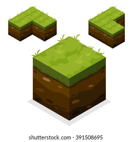 3D Isometric Landscape Cube - Ground Grass Element. Icon Can be used for Game, Web, Mobile App, Infographics. Game asset.