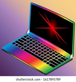 3D Isometric Laptop With A Curved Screen In Rainbow Coloring EPS10