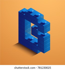 3d isometric letter B of the alphabet from lego bricks. 3d isometric plastic letter from the  lego blocks 