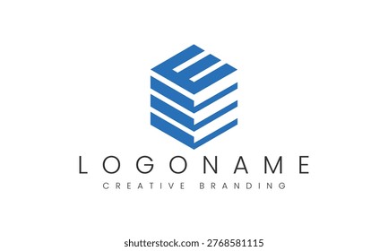 3D isometric letter e logo design with isometric geometric branding corporate