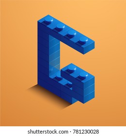 3d isometric letter G of the alphabet from lego bricks. 3d isometric plastic letter from the  legoblocks 