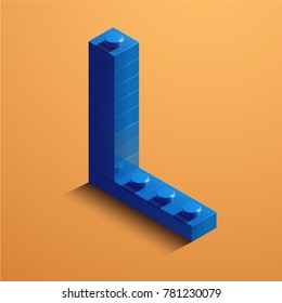 3d isometric letter L of the alphabet from lego bricks. 3d isometric plastic letter from the ego blocks 