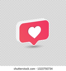 3d Isometric Like Heart Icon On A Red Pin Isolated On Transparent Background - Vector