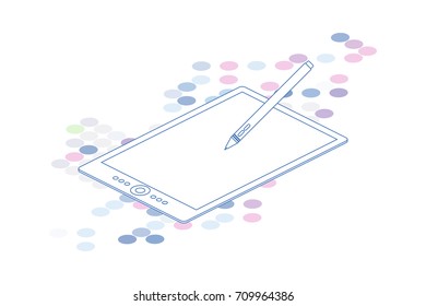 3D Isometric line art graphic tablet on white background. Vector illustration EPS 10.