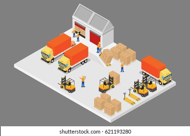 3D isometric logistic and warehouse.vector and illustration