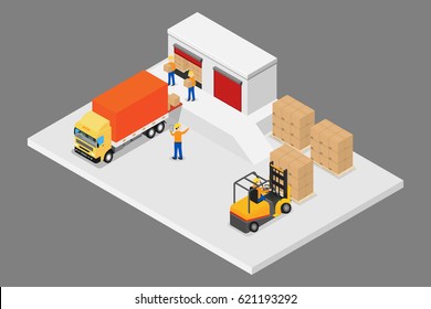 3D isometric logistic and warehouse.vector and illustration