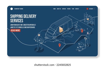 3D isometric Logistics and Delivery services concept with People delivering a box to a customer at home or office. Smart Logistics Business, Export and Import. Vector illustration eps10