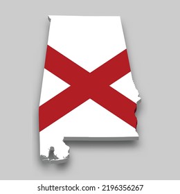 3d isometric Map of Alabama is a state of United States with national flag