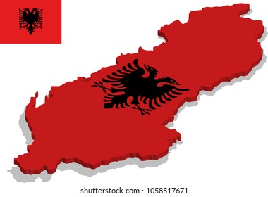 3d isometric map of Albania with flag texture, capital.