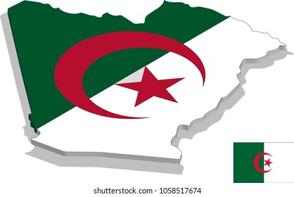 3d isometric map of Algeria with flag texture, capital.