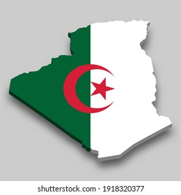 3d isometric Map of Algeria with national flag. Vector Illustration.