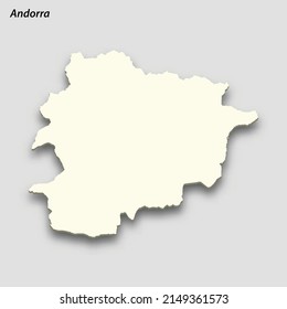 3d isometric map of Andorra isolated with shadow. Paper card style vector illustration