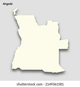 Mapa isométrico 3d de Angola aislado con sombra. Ilustración vectorial de estilo de tarjeta de papel