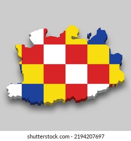 3d isometric Map of Antwerp is a region of Belgium with national flag