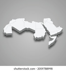3d isometric map of Arab world region, isolated with shadow vector illustration