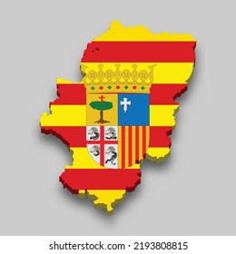3d isometrische Karte von Aragon ist eine Region mit nationaler Flagge