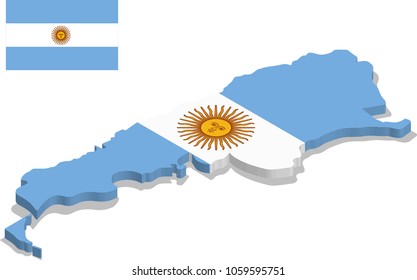 3d isometric map of Argentina with flag texture, capital.